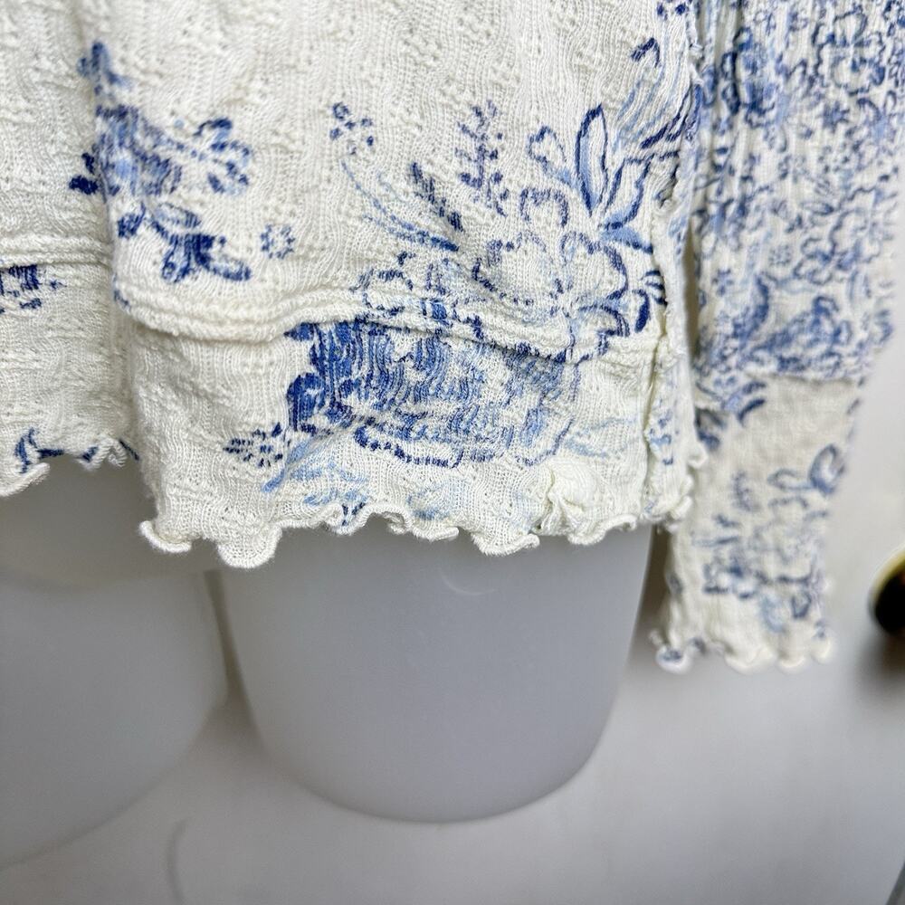 We The Free Clover Printed Thermal Blue Floral Lettuce Hem Womens S Granola girl - Picture 7 of 9